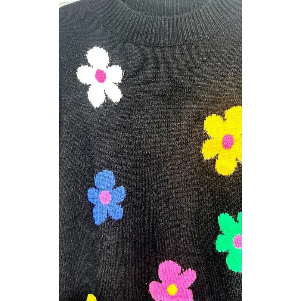 Hannah Banana Sweater Dress Retro Colorful Flowers Playful Kids Size 12